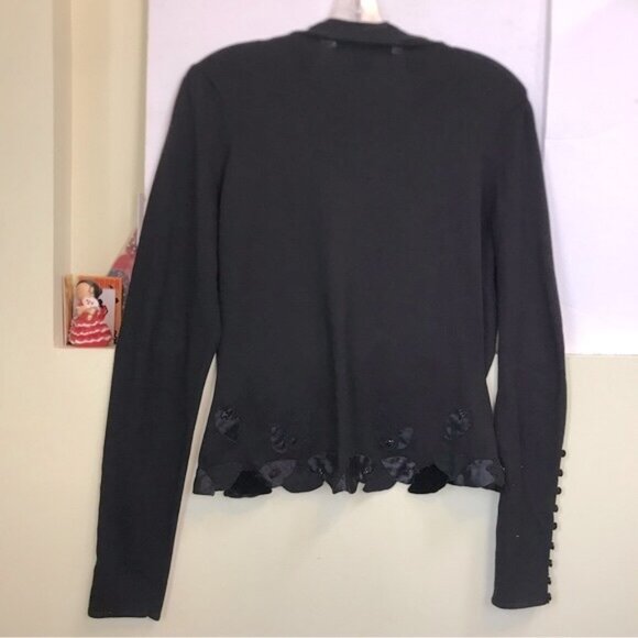 Nougat London Silk Velvet Embellished Floral Cardigan Fitted Knit Sweater Top L - Picture 3 of 16